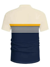 Men's 3D Horse Print Polo Shirt – Short Sleeve Striped Color Block Golf Shirt, Casual Sporty Summer Top  Adomoo